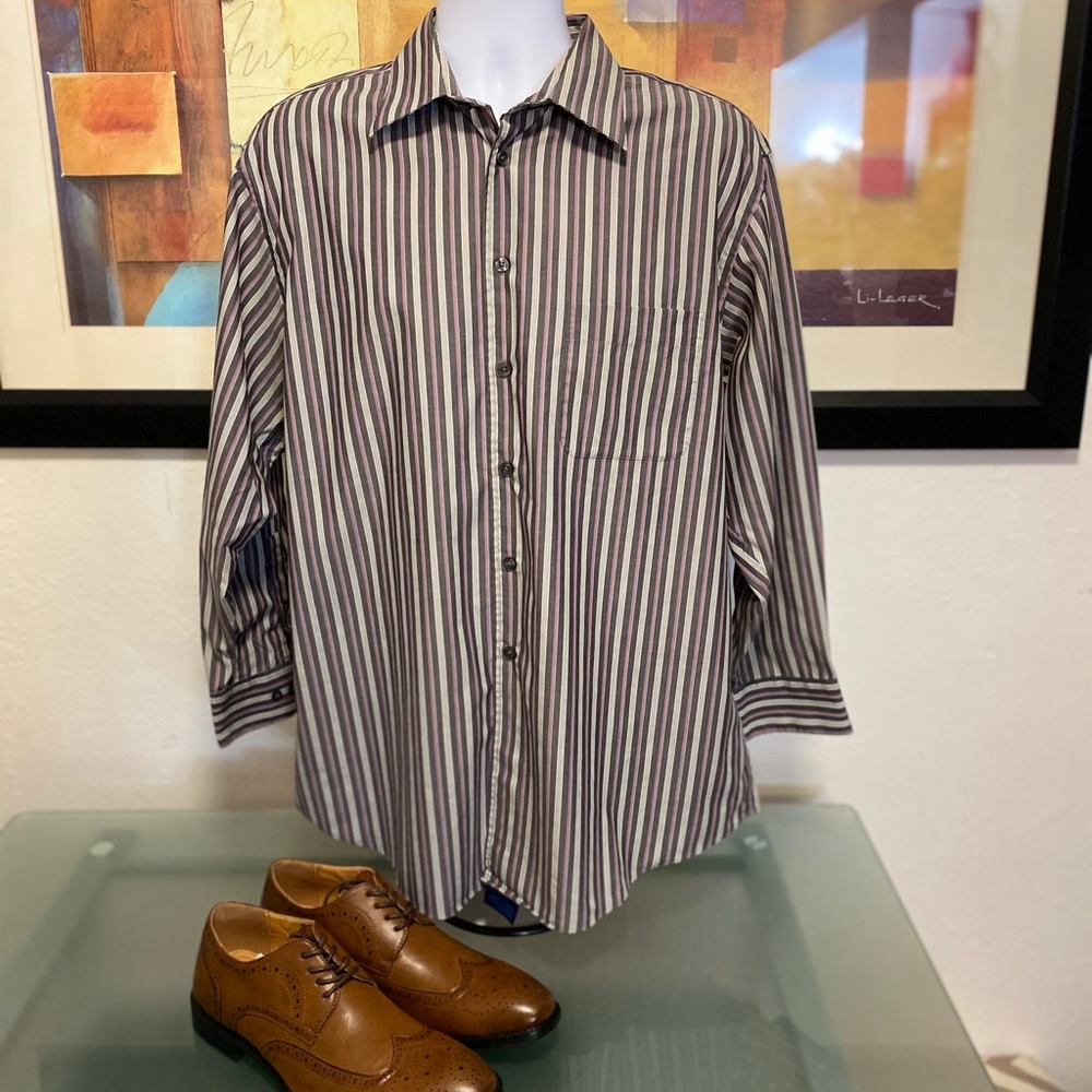ML Iron-Free Men’s Striped Dress Shirt 16.5 32/33